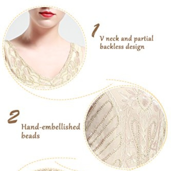 Women's Flapper Dresses 1920s V Neck Beaded Fringe - Picture 7 of 7